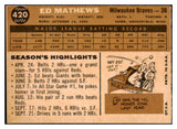 1960 Topps Baseball #420 Eddie Mathews Braves EX-MT 493574