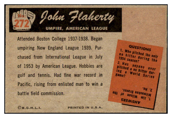 1955 Bowman Baseball #272 John Flaherty Umpire NR-MT 493679
