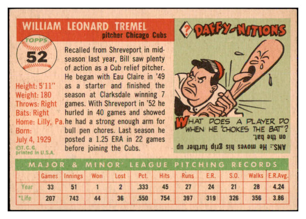 1955 Topps Baseball #052 Bill Tremel Cubs EX-MT 493699