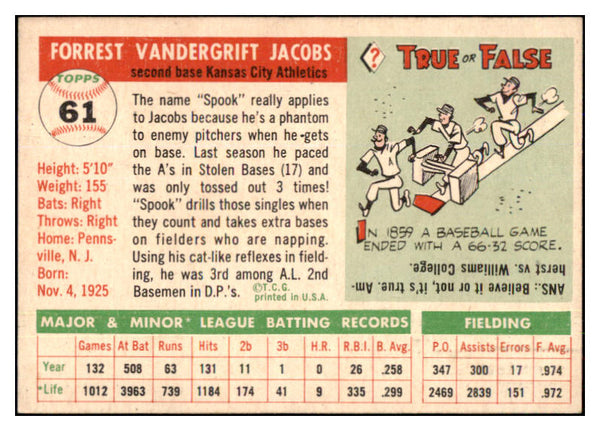 1955 Topps Baseball #061 Spook Jacobs A's EX-MT 493706