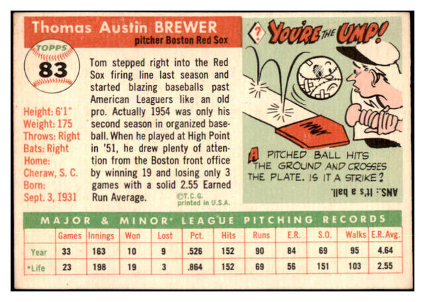 1955 Topps Baseball #083 Tom Brewer Red Sox EX-MT 493716