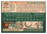 1954 Topps Baseball #187 Heinie Manush Senators EX 493818