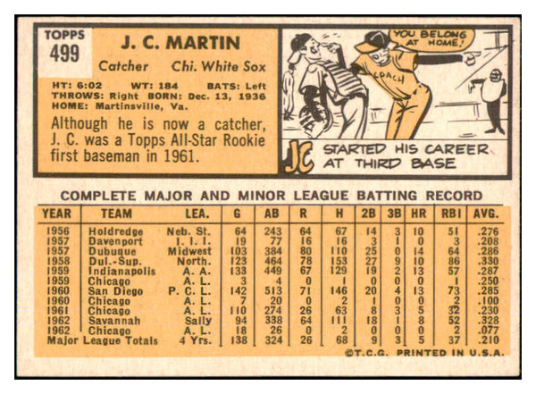 1963 Topps Baseball #499 J.C. Martin White Sox EX-MT 494050