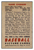1951 Bowman Baseball #280 Frank Overmire Yankees VG 494194