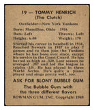 1948 Bowman Baseball #019 Tommy Henrich Yankees VG-EX 494252