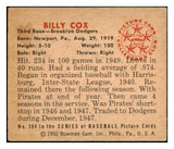 1950 Bowman Baseball #194 Billy Cox Dodgers VG-EX Copyright 494280