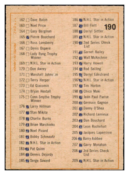 1972 O Pee Chee Hockey #190 Checklist 2 EX-MT marked 494516