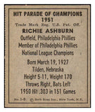 1951 Berk Ross #001-9 Richie Ashburn Phillies EX 494555