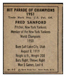 1951 Berk Ross #004-3 Fred Sanford Yankees VG-EX 494562