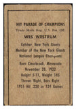 1952 Berk Ross Wes Westrum Giants VG 494598
