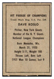 1952 Berk Ross Dave Koslo Giants NR-MT 494650