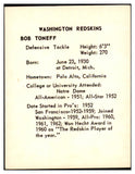 1963 Kahns Football Bob Toneff Washington EX-MT 494670
