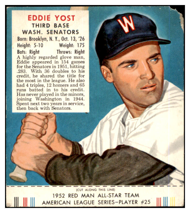 1952 Red Man #025AL Eddie Yost Senators FR-GD w Tab 494677