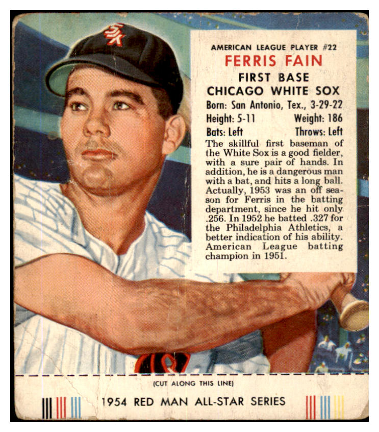 1954 Red Man #022AL Ferris Fain White Sox FR-GD w Tab 494680