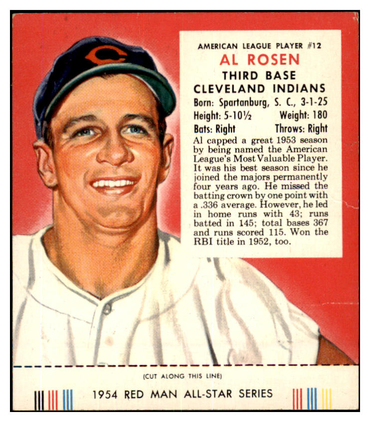 1954 Red Man #012AL Al Rosen Indians VG w Tab 494689