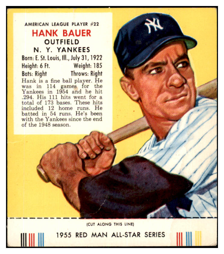 1955 Red Man #022AL Hank Bauer Yankees VG w Tab 494691
