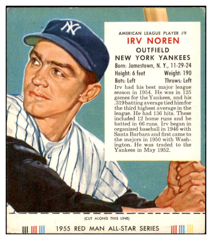 1955 Red Man #009AL Irv Noren Yankees VG w Tab 494692