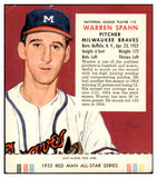 1955 Red Man #010NL Warren Spahn Braves VG-EX w Tab 494702