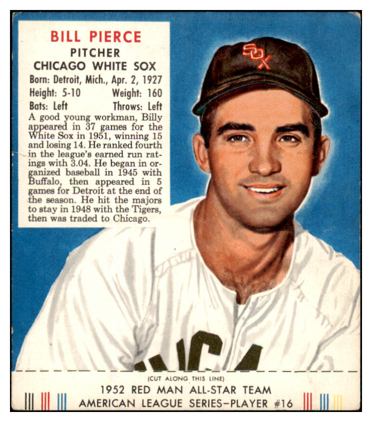 1952 Red Man #016AL Billy Pierce White Sox GD-VG w Tab 494703