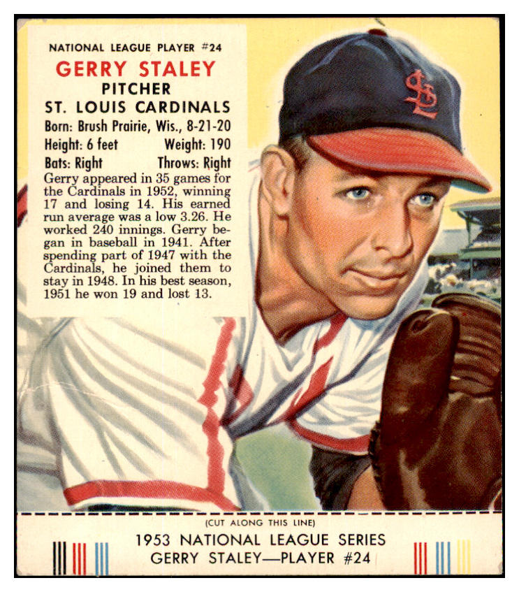 1953 Red Man #024NL Gerry Staley Cardinals GD-VG w Tab 494706
