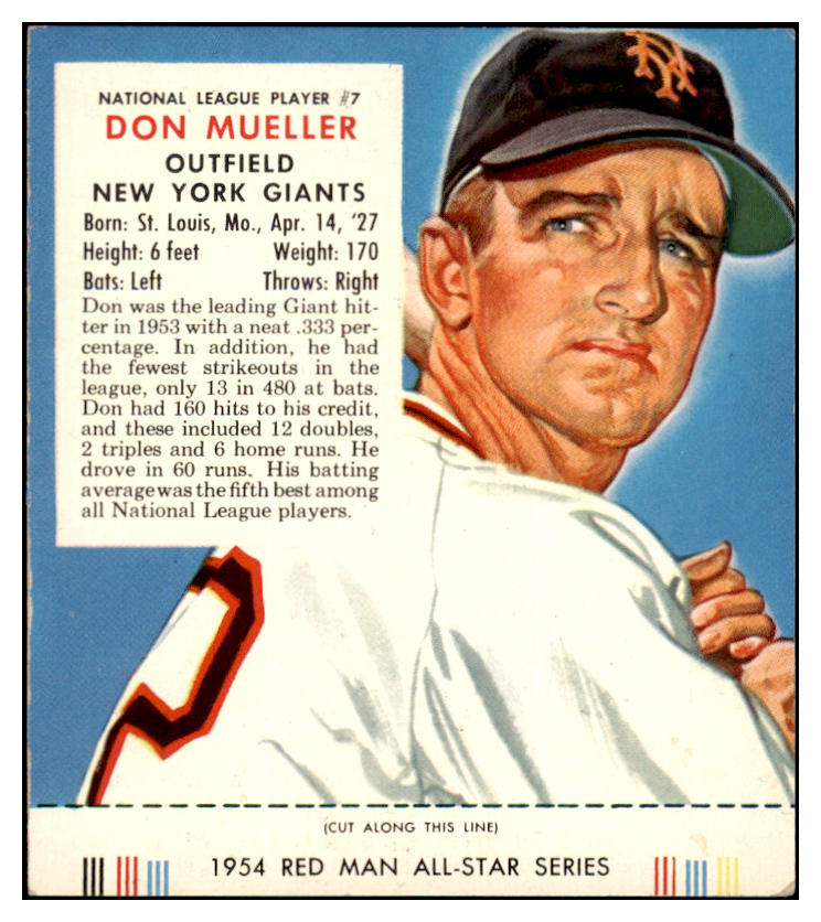 1954 Red Man #007NL Don Mueller Giants EX w Tab 494715