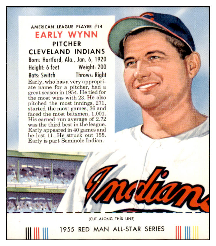 1955 Red Man #014AL Early Wynn Indians EX w Tab 494717