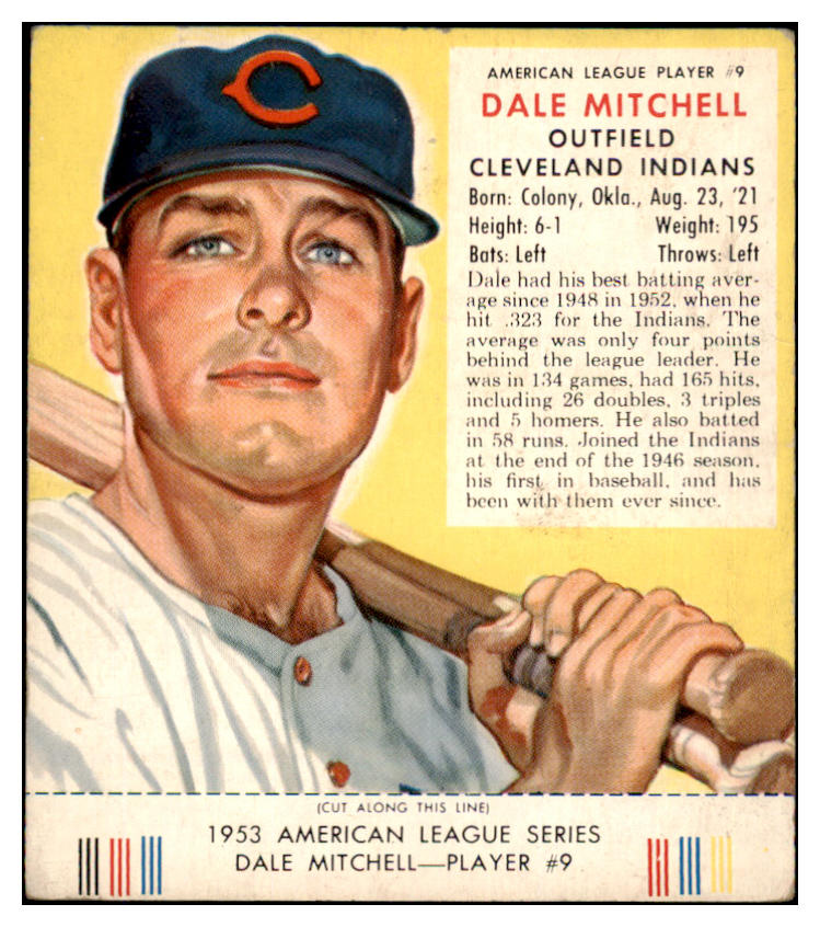 1953 Red Man #009AL Dale Mitchell Indians VG-EX w Tab 494729