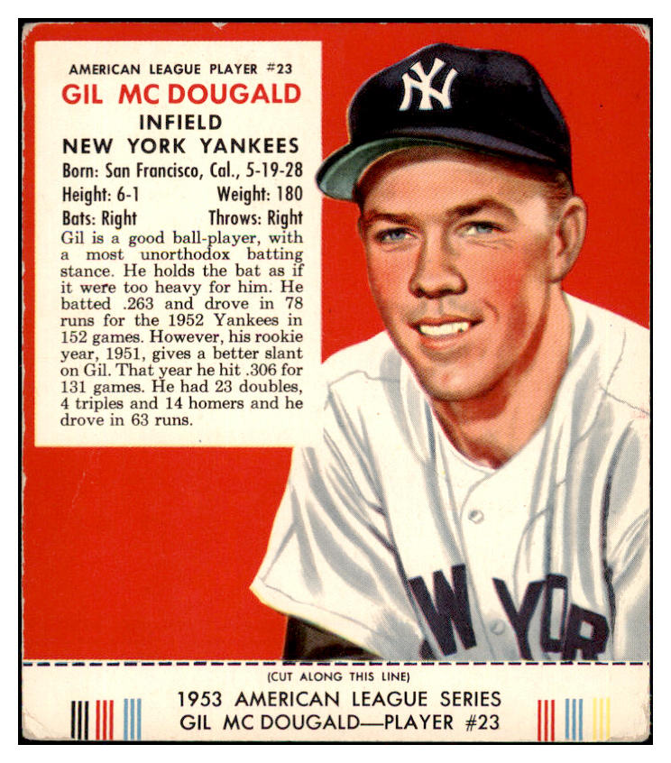 1953 Red Man #023AL Gil McDougald Yankees VG w Tab 494749