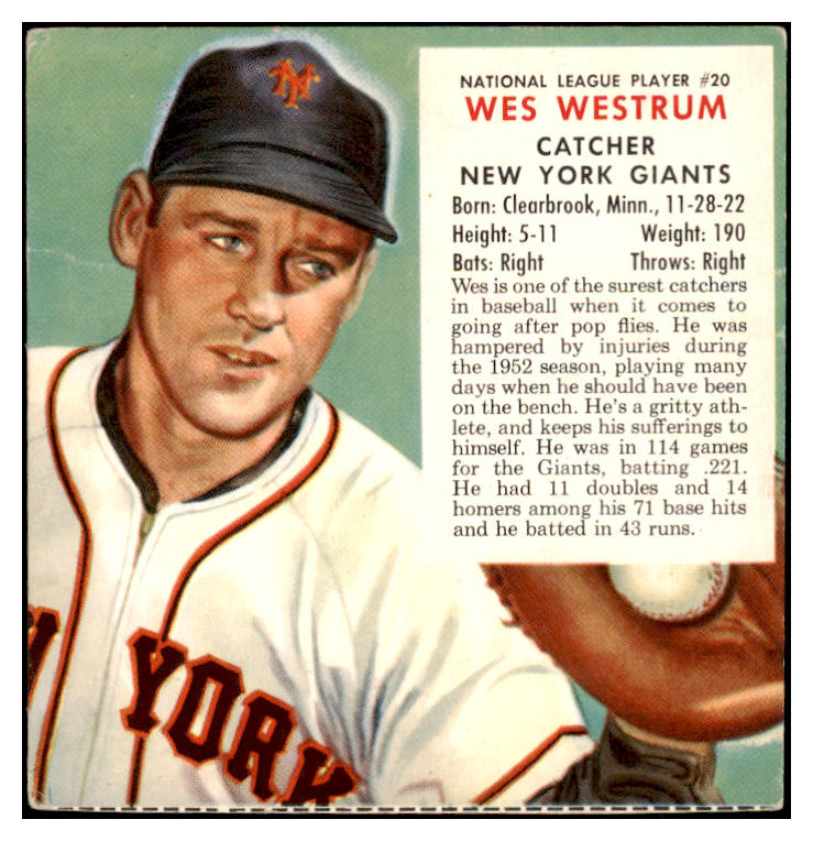 1953 Red Man #020NL Wes Westrum Giants GD-VG No Tab 494765