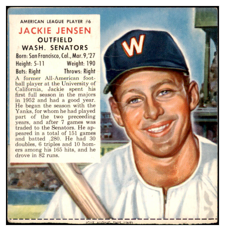 1953 Red Man #006AL Jackie Jensen Senators GD-VG No Tab 494772