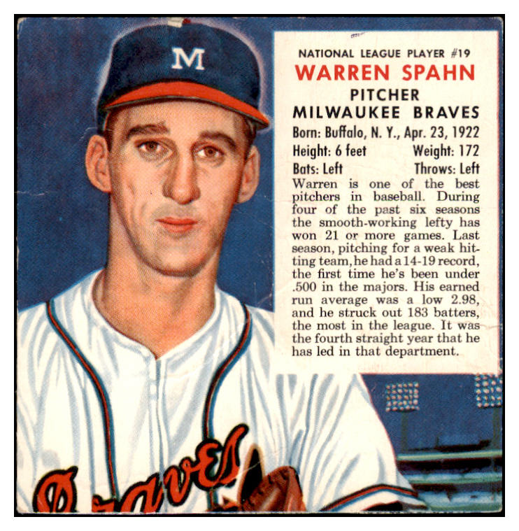 1953 Red Man #019NL Warren Spahn Braves Good No Tab 494776