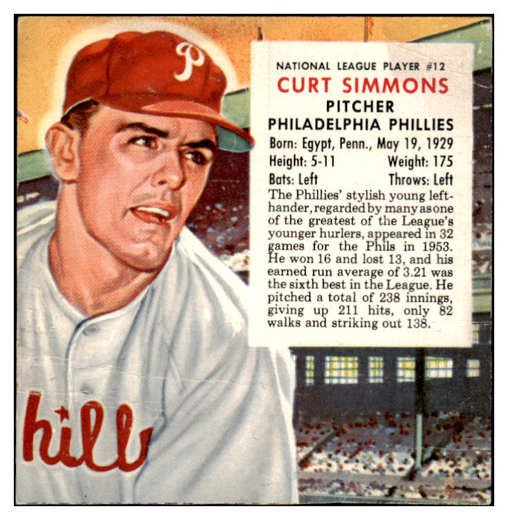 1954 Red Man #012NL Curt Simmons Phillies Good No Tab 494777