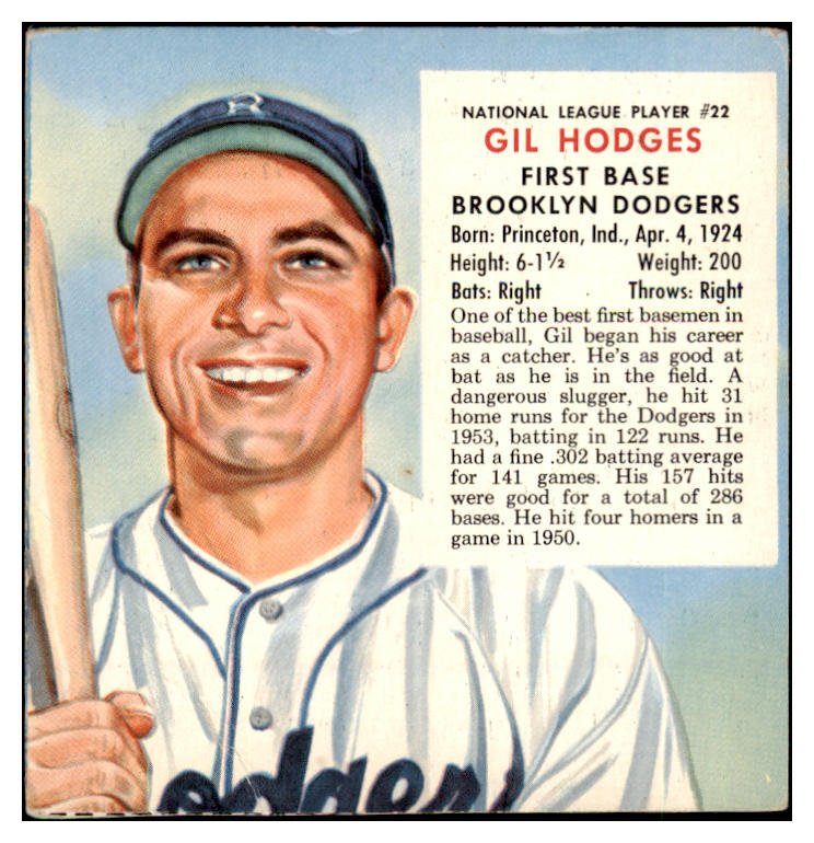1954 Red Man #022NL Gil Hodges Dodgers Good No Tab 494778