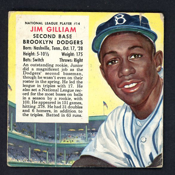 1954 Red Man #014NL Jim Gilliam Dodgers Good No Tab 494780