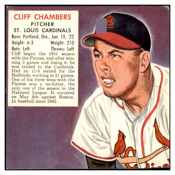 1952 Red Man #004NL Cliff Chambers Cardinals VG No Tab 494787