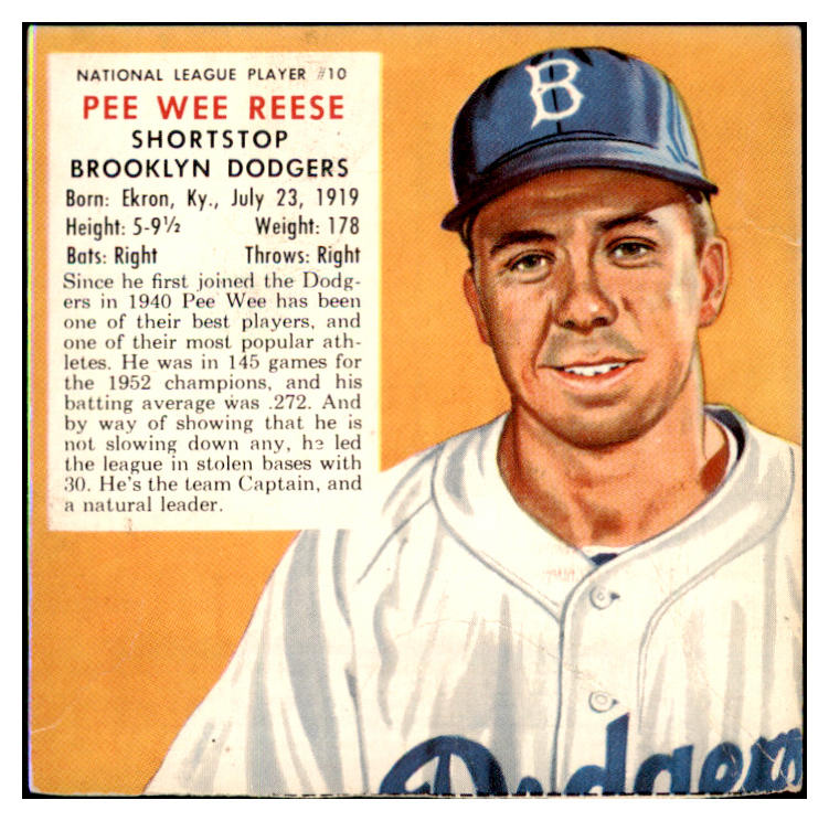 1953 Red Man #010NL Pee Wee Reese Dodgers Good No Tab 494809