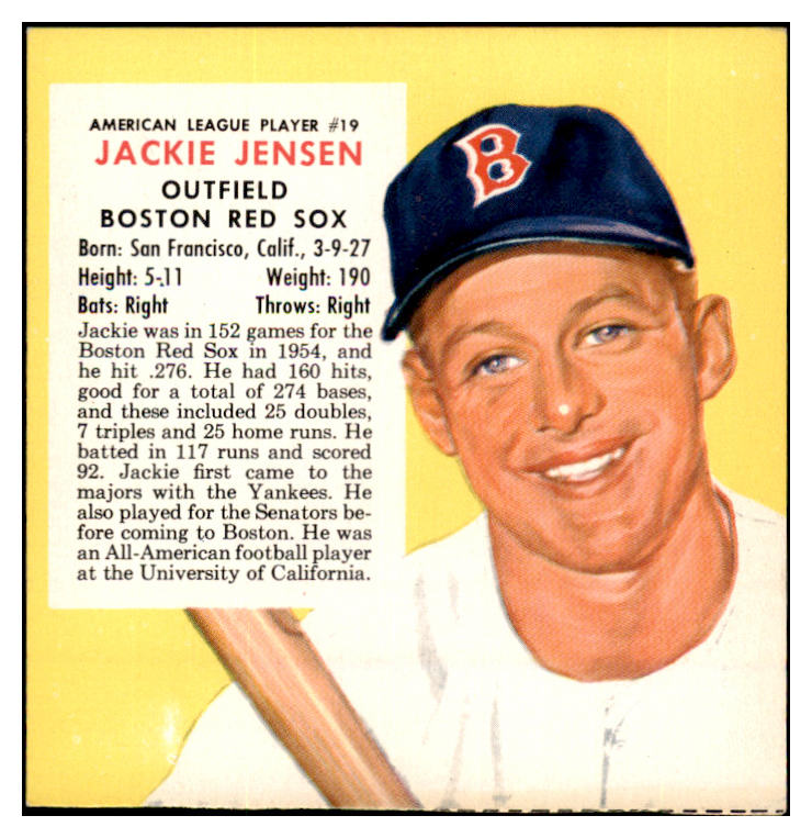 1955 Red Man #019AL Jackie Jensen Red Sox EX-MT No Tab 494825
