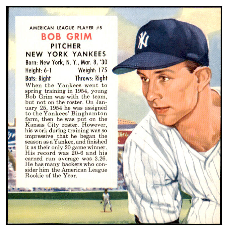 1955 Red Man #005AL Bob Grim Yankees EX-MT No Tab 494826