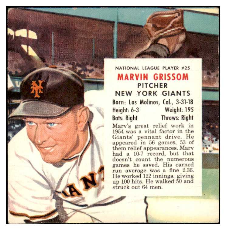 1955 Red Man #025NL Marv Grissom Giants VG-EX No Tab 494827