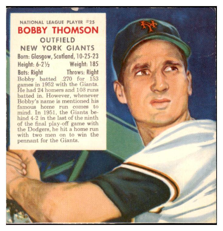 1953 Red Man #025NL Bobby Thomson Giants VG-EX No Tab 494838