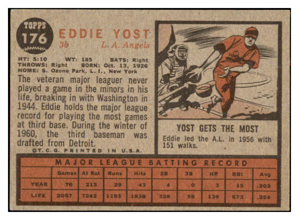 1962 Topps Baseball #176 Eddie Yost Angels EX-MT Variation 494898
