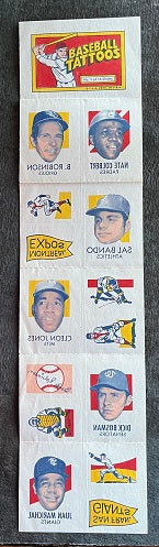 1971 Topps Baseball Tattoo Sheet #001 Brooks Robinson Juan Marichal EX 495066