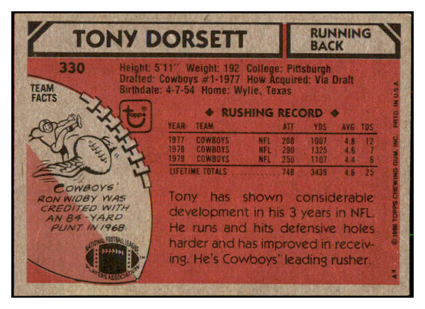 1980 Topps Football #330 Tony Dorsett Cowboys NR-MT 495336