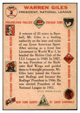 1956 Topps Baseball #002 Warren Giles President NR-MT White 495448
