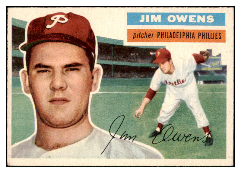 1956 Topps Baseball #114 Jim Owens Phillies EX-MT Gray 495611