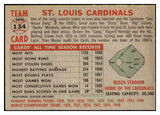 1956 Topps Baseball #134 St. Louis Cardinals Team EX-MT Gray 495644