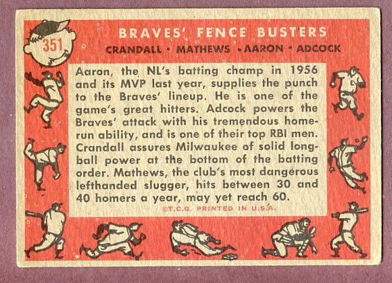 1958 Topps Baseball #351 Hank Aaron Eddie Mathews EX 495927