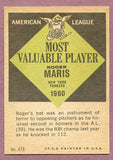 1961 Topps Baseball #478 Roger Maris MVP Yankees EX 495949