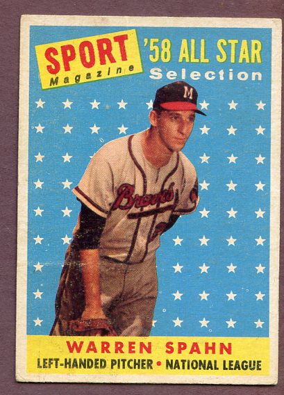 1958 Topps Baseball #494 Warren Spahn A.S. Braves VG-EX wax back 496016