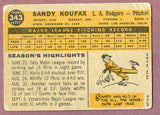 1960 Topps Baseball #343 Sandy Koufax Dodgers VG 496070
